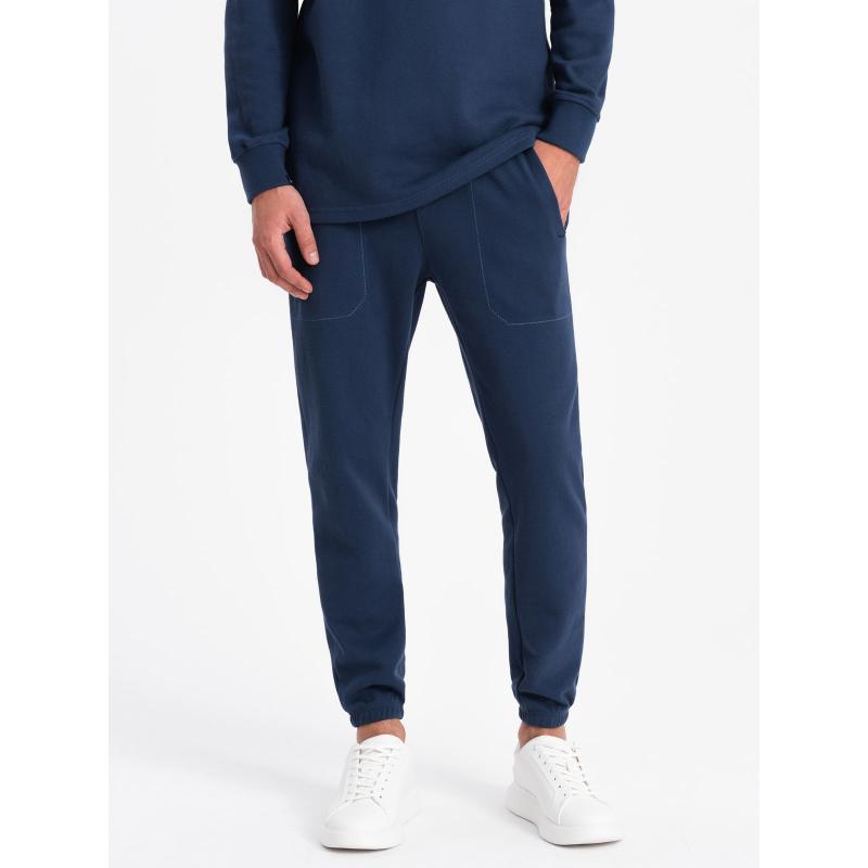 Pánská tepláková souprava mikina s polo límcem + tepláky tmavě modrá 