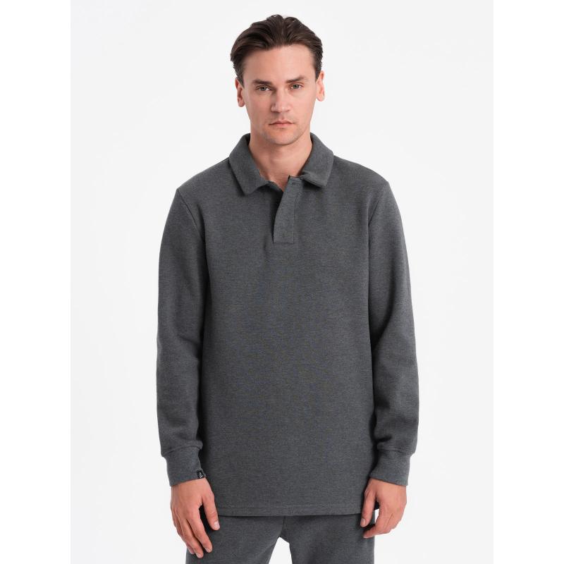 Pánská tepláková souprava mikina s polo límcem + tepláky graphite melange