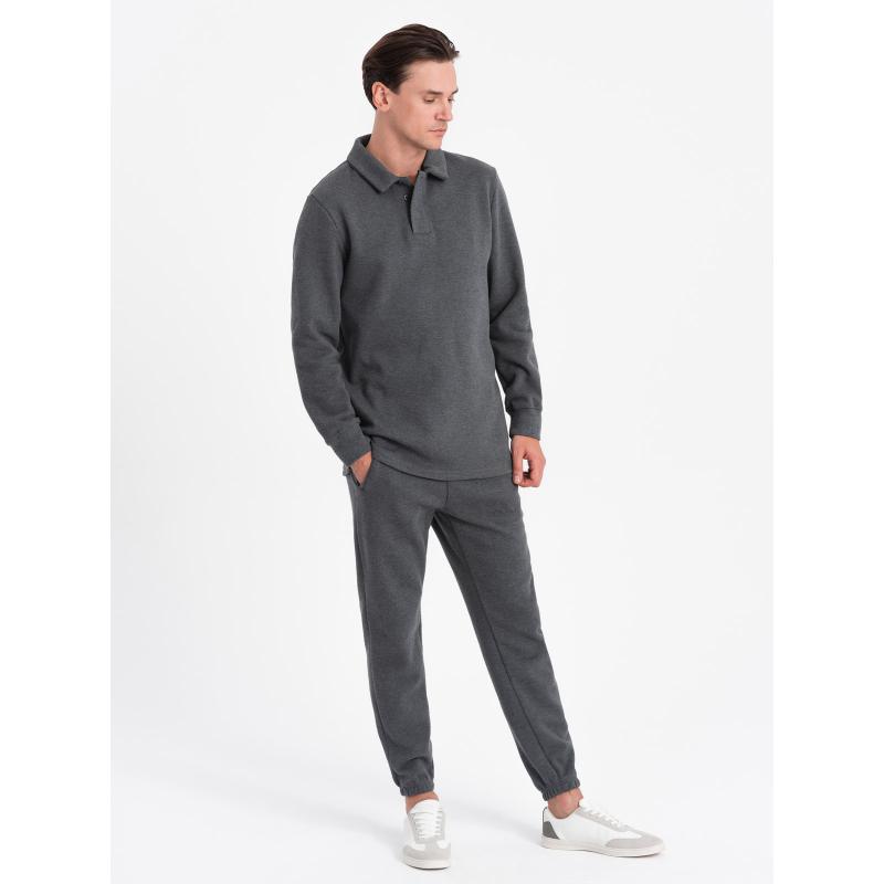 Pánská tepláková souprava mikina s polo límcem + tepláky graphite melange