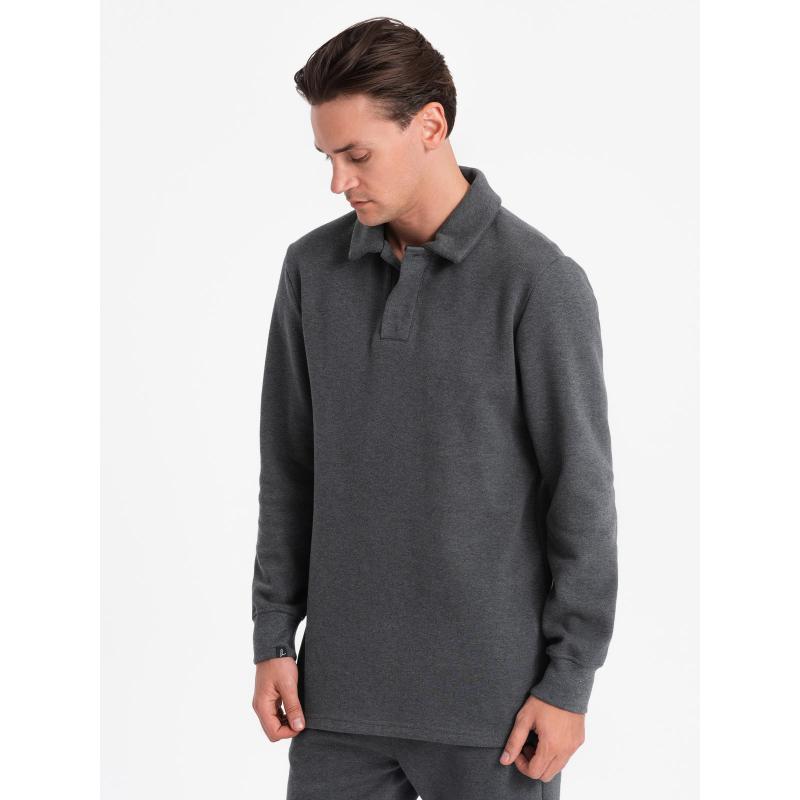 Pánská tepláková souprava mikina s polo límcem + tepláky graphite melange