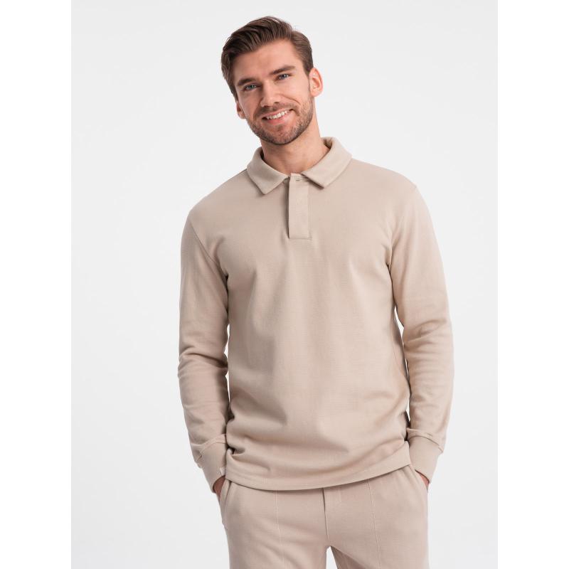 Pánská tepláková souprava mikina s polo límcem + tepláky V2 Z71 béžová 