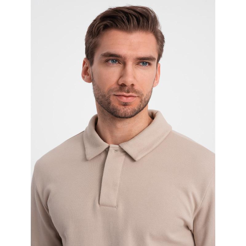 Pánská tepláková souprava mikina s polo límcem + tepláky V2 Z71 béžová 