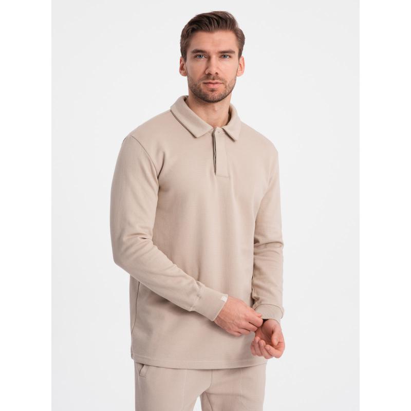 Pánská tepláková souprava mikina s polo límcem + tepláky V2 Z71 béžová 