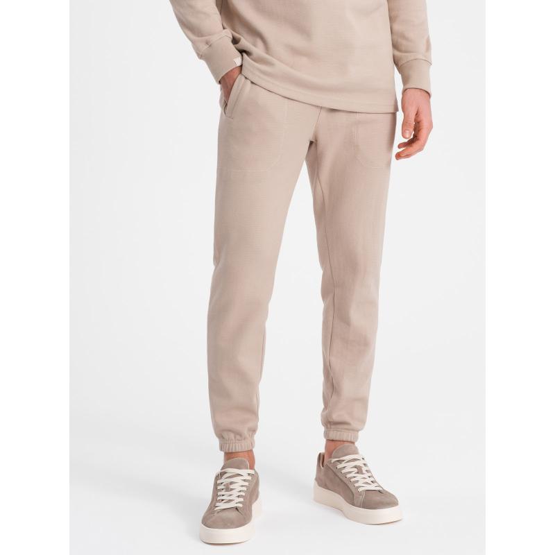 Pánská tepláková souprava mikina s polo límcem + tepláky V2 Z71 béžová 