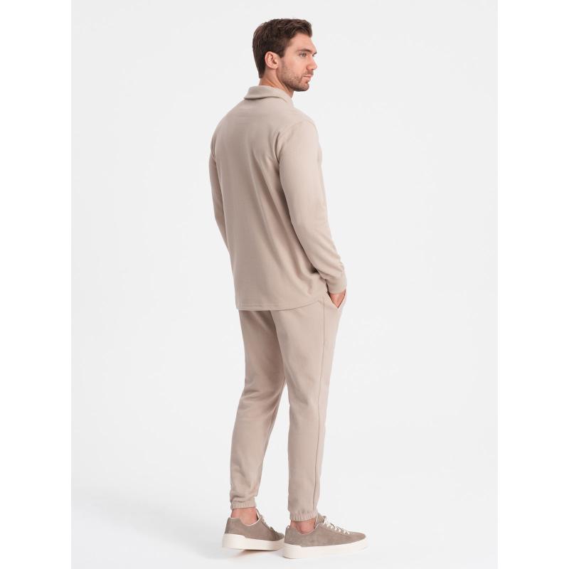 Pánská tepláková souprava mikina s polo límcem + tepláky V2 Z71 béžová 