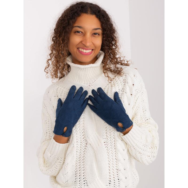 Dámské rukavice s geometrickými vzory LIJ tmavě modré 