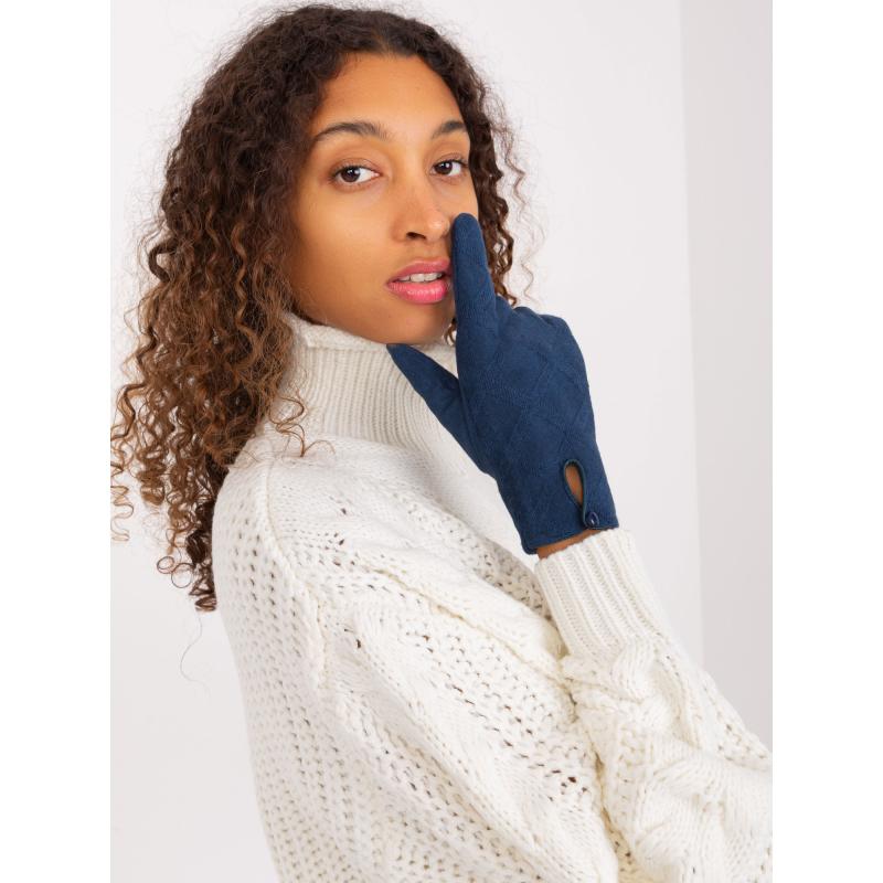 Dámské rukavice s geometrickými vzory LIJ tmavě modré 