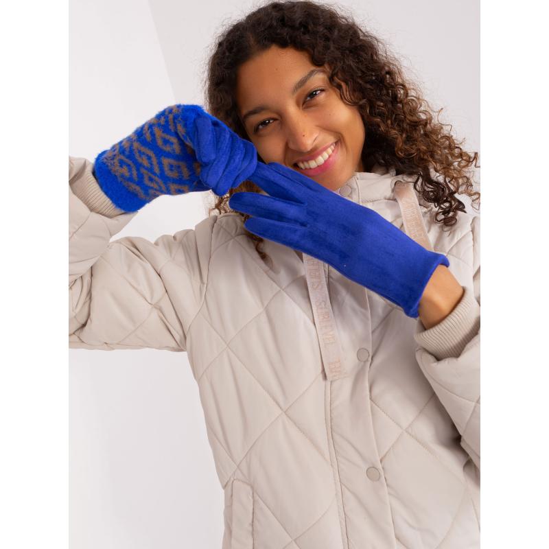 Női kesztyű kötött felsőrésszel DIG kobalt színű