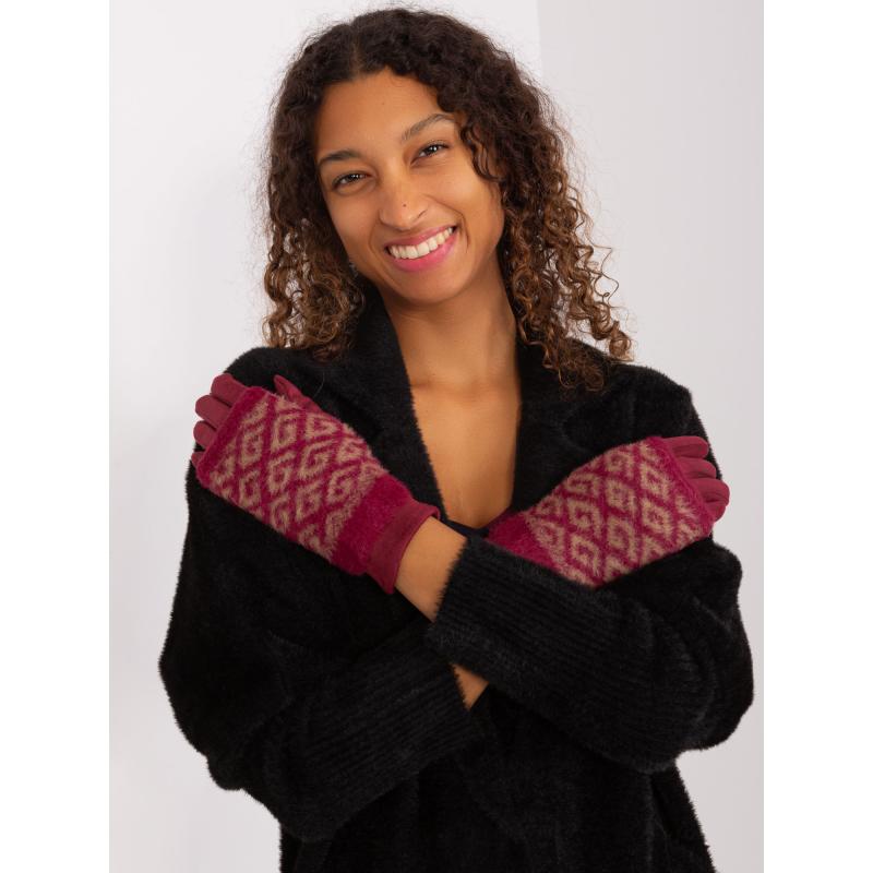 Dámské rukavice teplé vzorované DIV bordó 