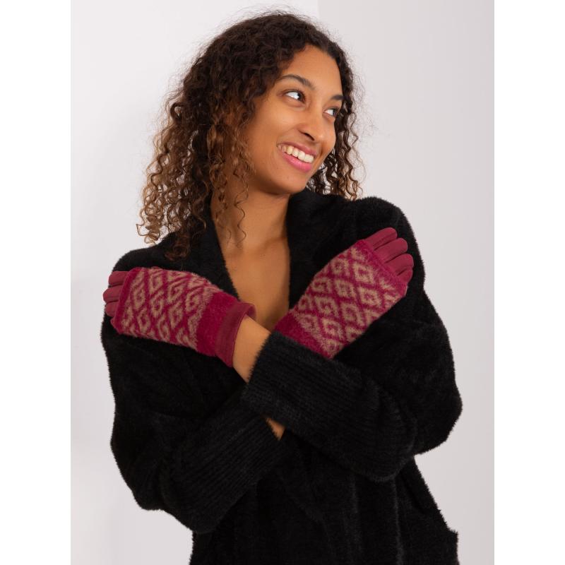 Dámské rukavice teplé vzorované DIV bordó 