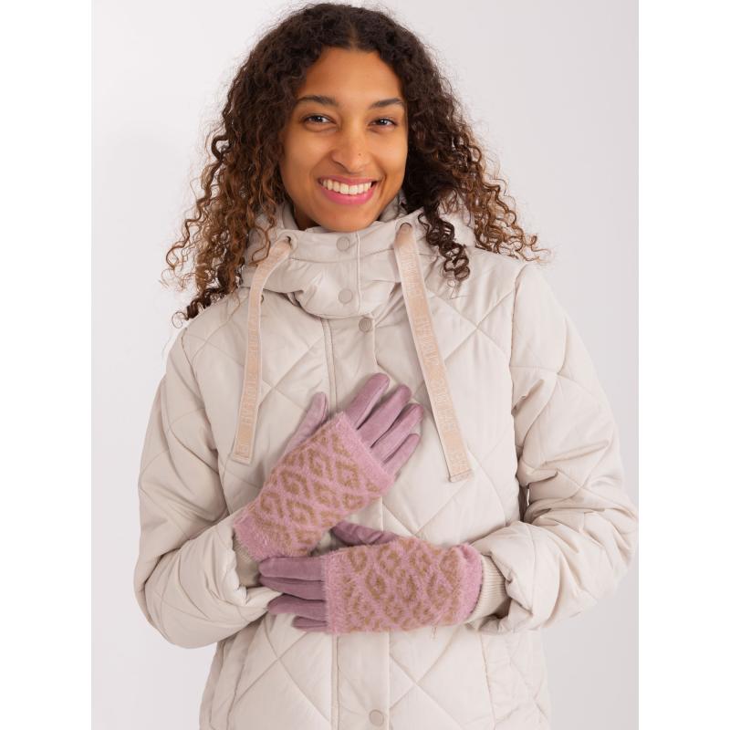 Dámske rukavice s geometrickým vzorom VERA ružová