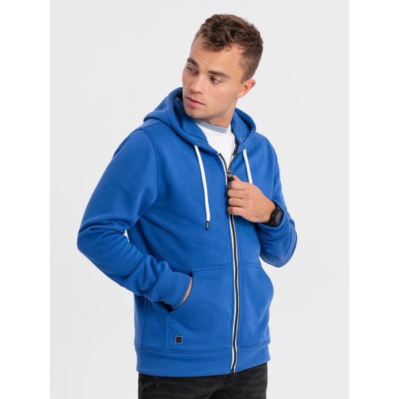 Férfi kapucnis pulóver BASIC nyitott kapucnival kék