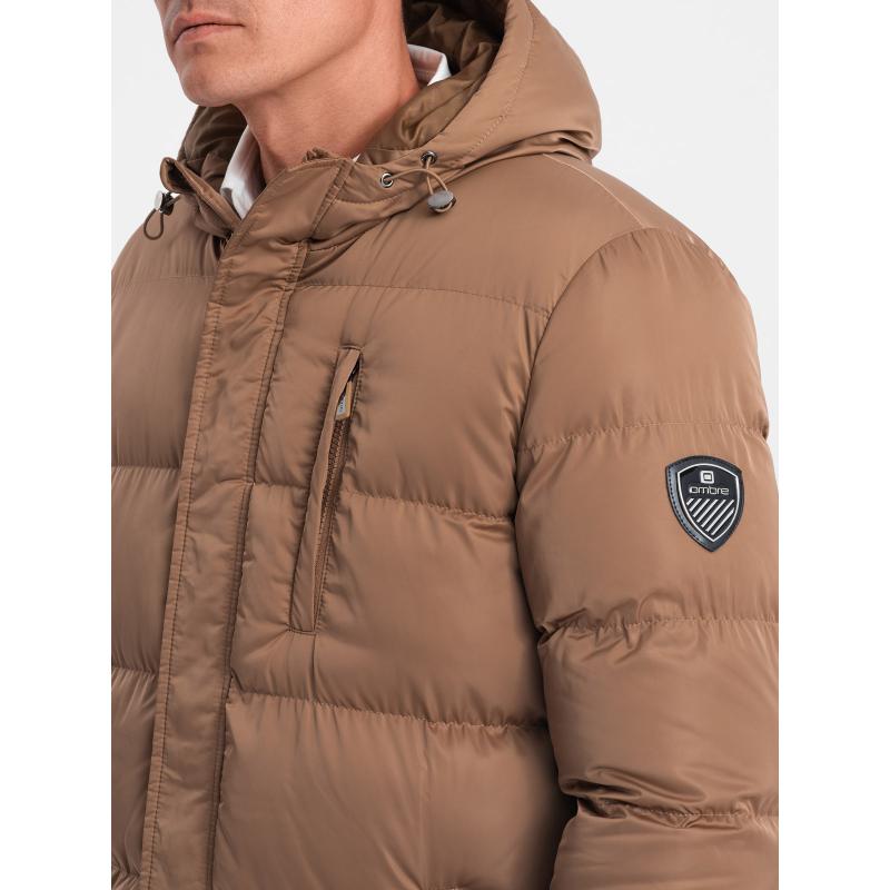 Pánská dlouhá zimní prošívaná bunda V2 OM-JALJ-0147 světle hnědá 