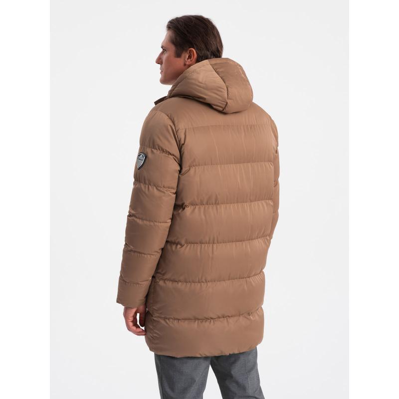 Pánská dlouhá zimní prošívaná bunda V2 OM-JALJ-0147 světle hnědá 