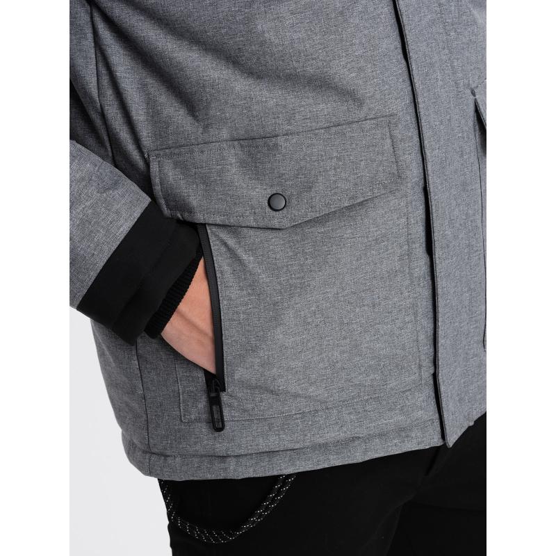 Férfi hosszú téli kabát kivehető szőrmével V1 OM-JAHP-0144 szürke és fekete OM-JAHP-0144