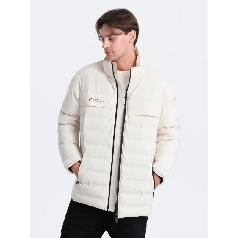 Pánska zimná bunda s odnímateľnou kapucňou V2 OM-JAHP-0150 krémová