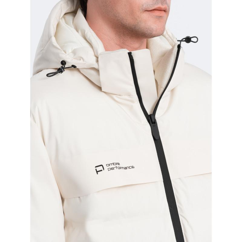 Pánská zimní bunda s odepínací kapucí V2 OM-JAHP-0150 krémová 