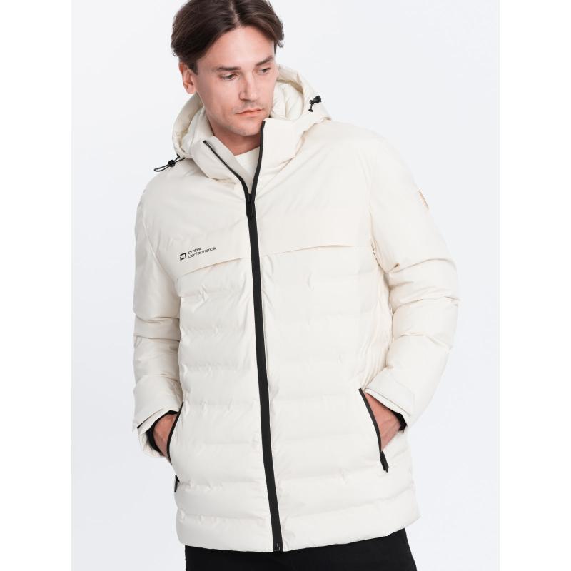 Pánská zimní bunda s odepínací kapucí V2 OM-JAHP-0150 krémová 