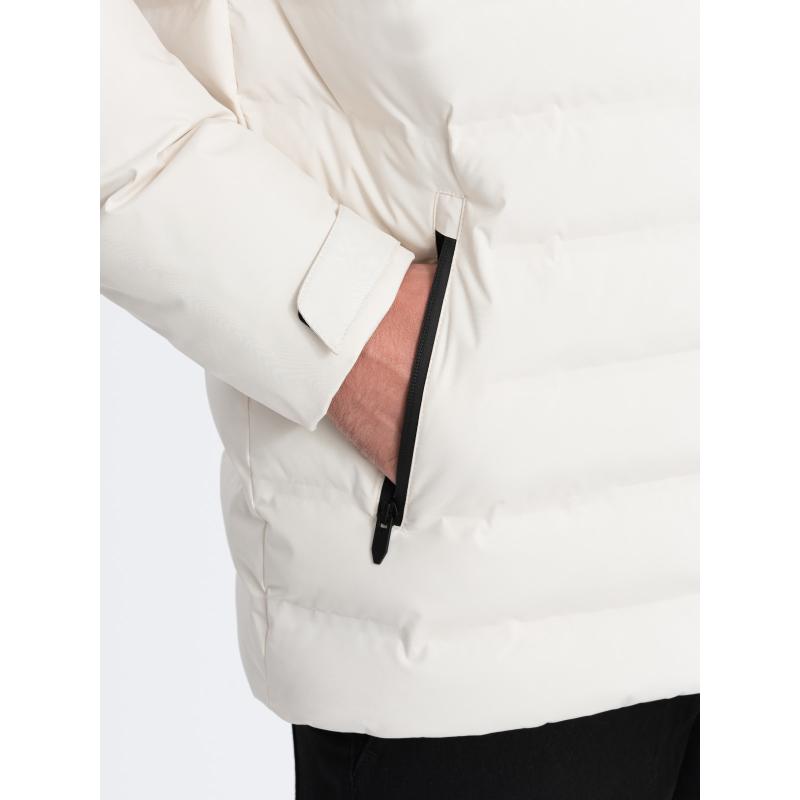 Pánská zimní bunda s odepínací kapucí V2 OM-JAHP-0150 krémová 