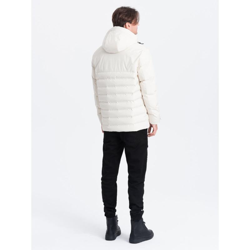 Pánská zimní bunda s odepínací kapucí V2 OM-JAHP-0150 krémová 
