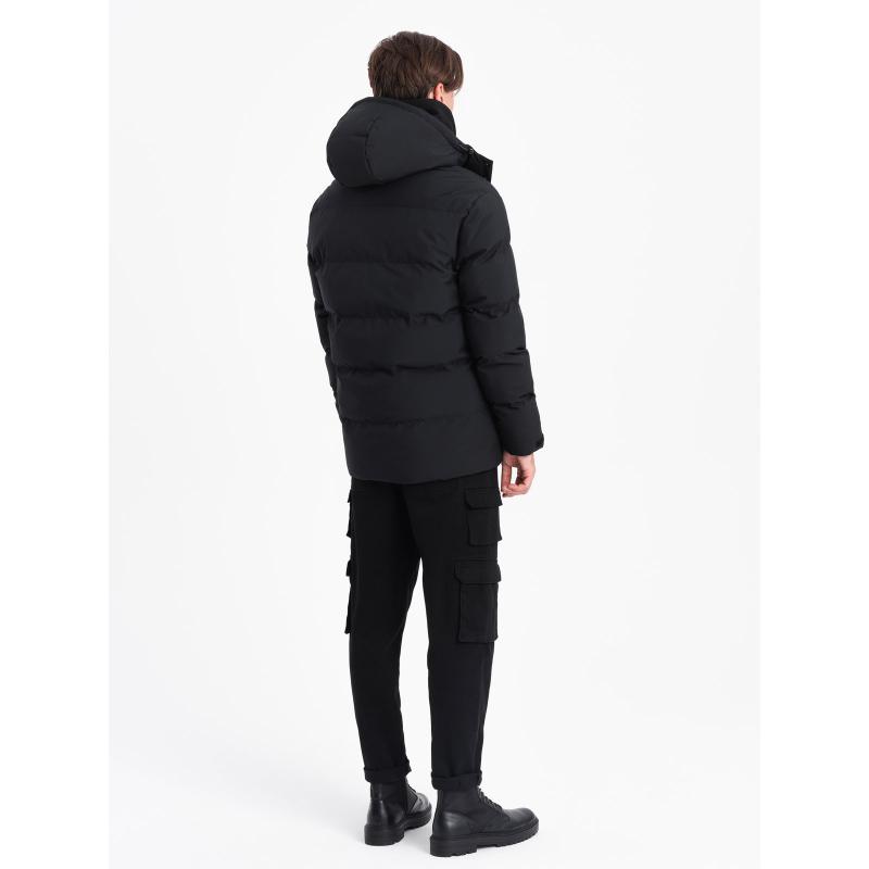 Pánska zimná bunda s odopínateľnou kapucňou a cargo vreckami V3 OM-JAHP-0152 čierna