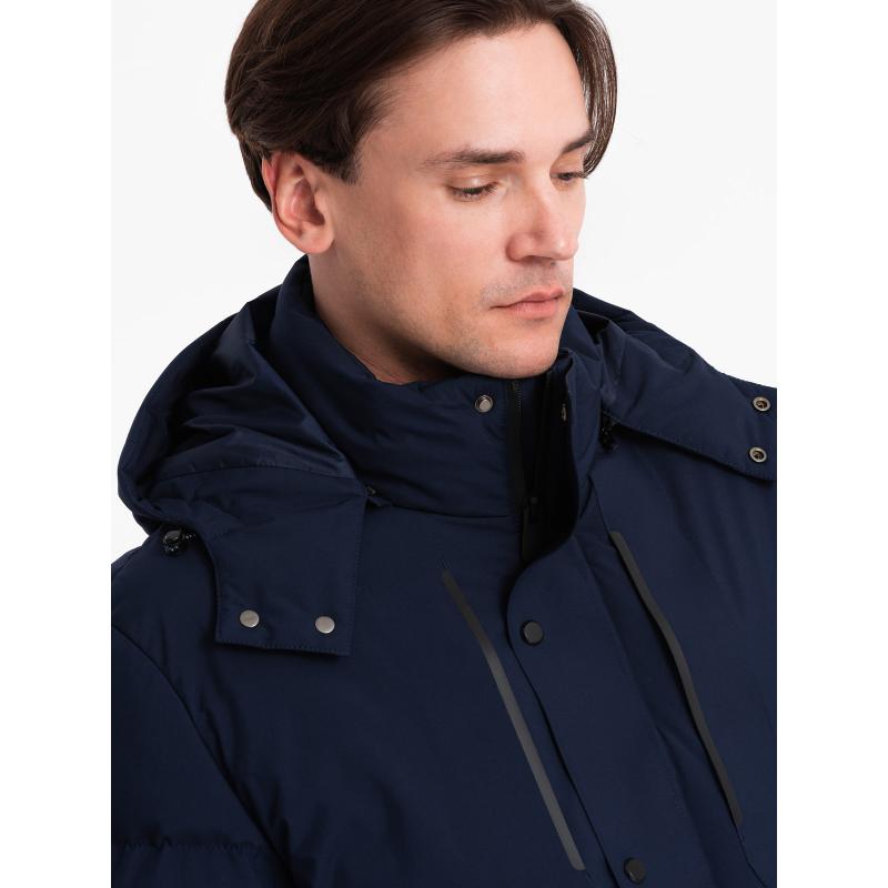 Pánska zimná bunda s odnímateľnou kapucňou V1 OM-JAHP-0152 tmavomodrá