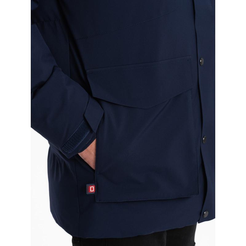 Pánska zimná bunda s odnímateľnou kapucňou V1 OM-JAHP-0152 tmavomodrá