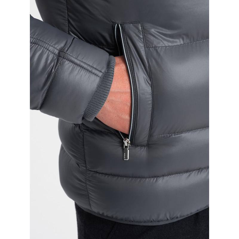 Pánská prošívaná zimní bunda s ozdobnými zipy V3 OM-JAHP-22FW-010 grafitová 