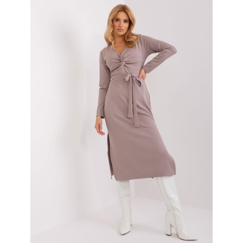 Dámské šaty s páskem tmavě béžové 