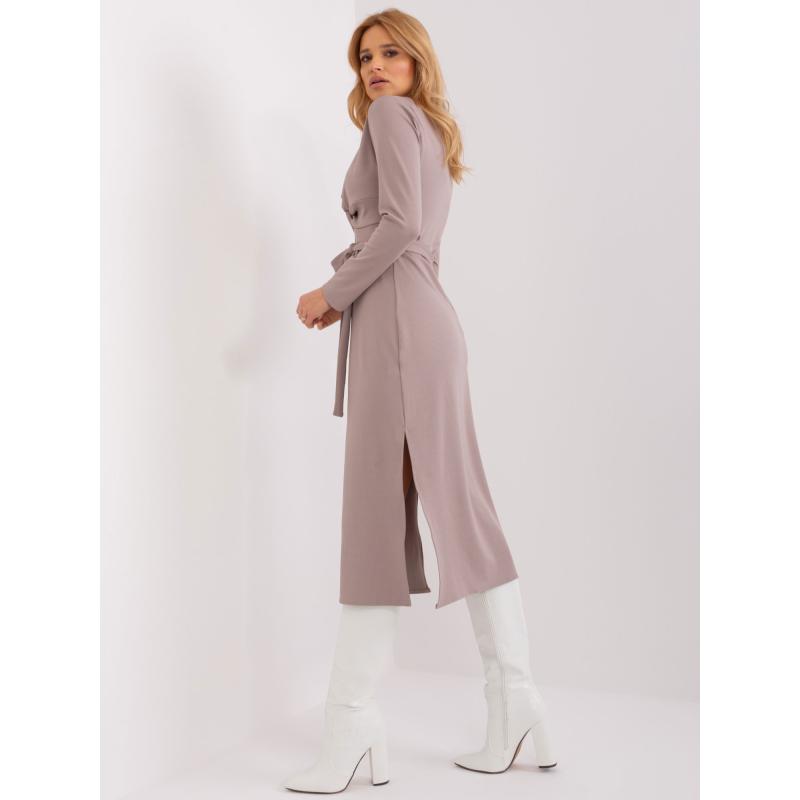 Dámské šaty s páskem tmavě béžové 