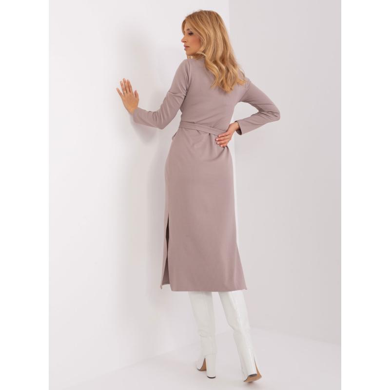 Dámské šaty s páskem tmavě béžové 