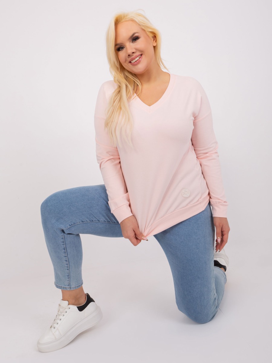 Női plus size pamut blúz világos rózsaszínű