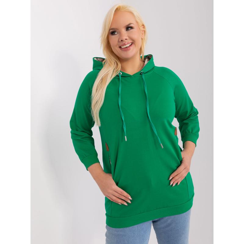 Dámská mikina s kapucí plus size zelená 