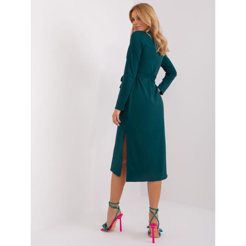 Dámské šaty s rozparky midi koktejlové tmavě zelené  