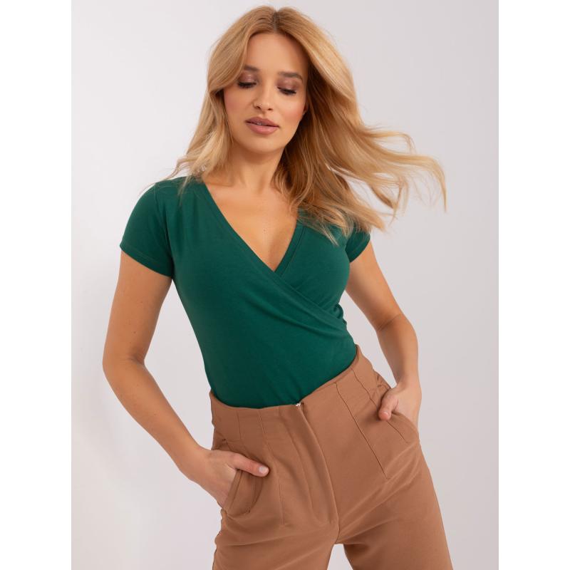 Dámske základné tričko RUE PARIS tmavo zelené