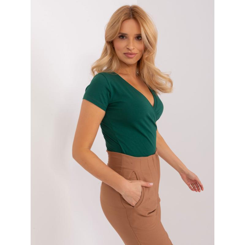 Dámske základné tričko RUE PARIS tmavo zelené