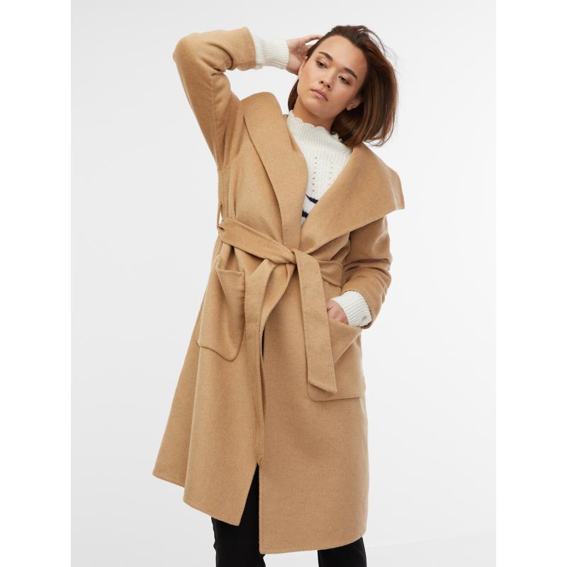 Béžový dámský kabát s příměsí vlny