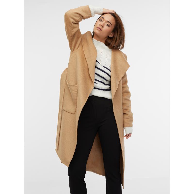 Béžový dámský kabát s příměsí vlny
