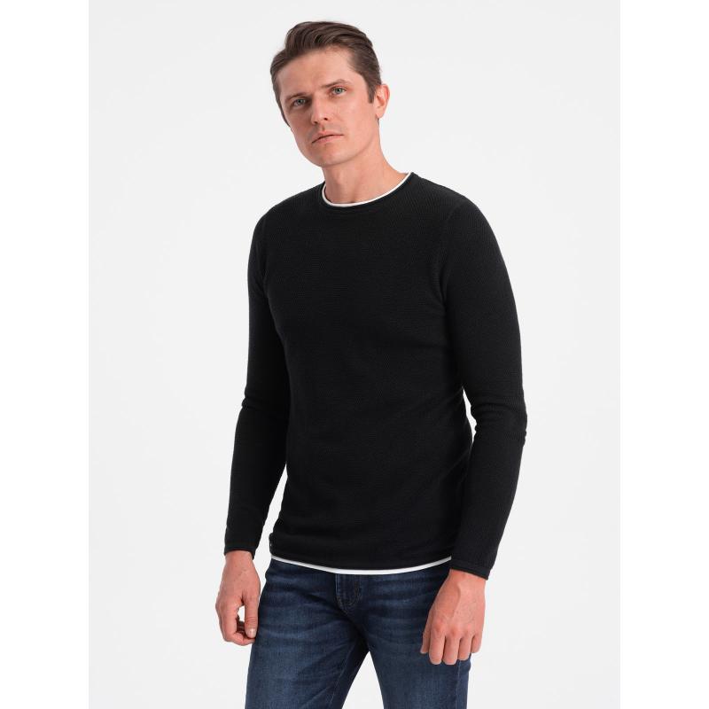 Pánsky bavlnený sveter s okrúhlym výstrihom V1 OM-SWSW-0103 čierny