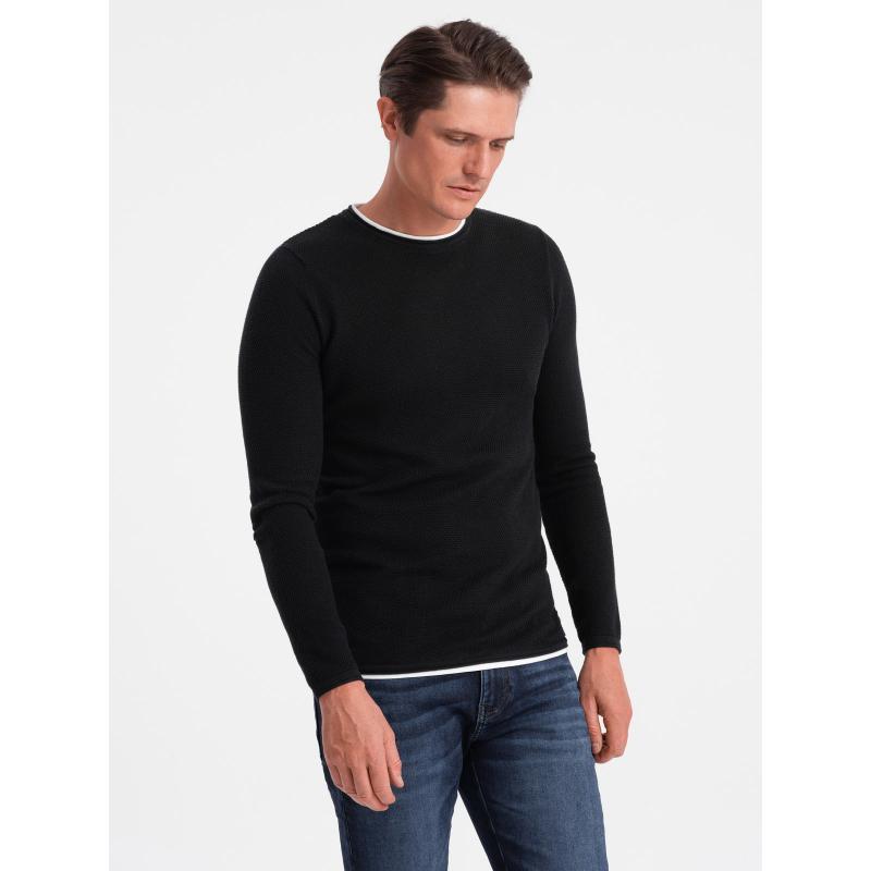 Férfi pamut pulóver kerek nyakú V1 OM-SWSW-0103 fekete