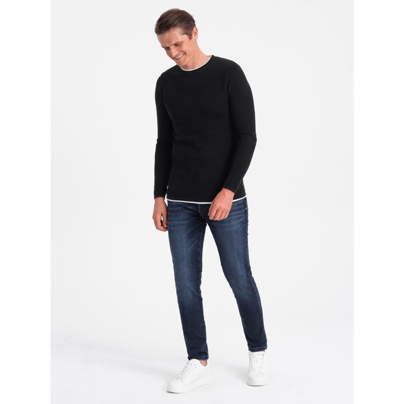 Férfi pamut pulóver kerek nyakú V1 OM-SWSW-0103 fekete