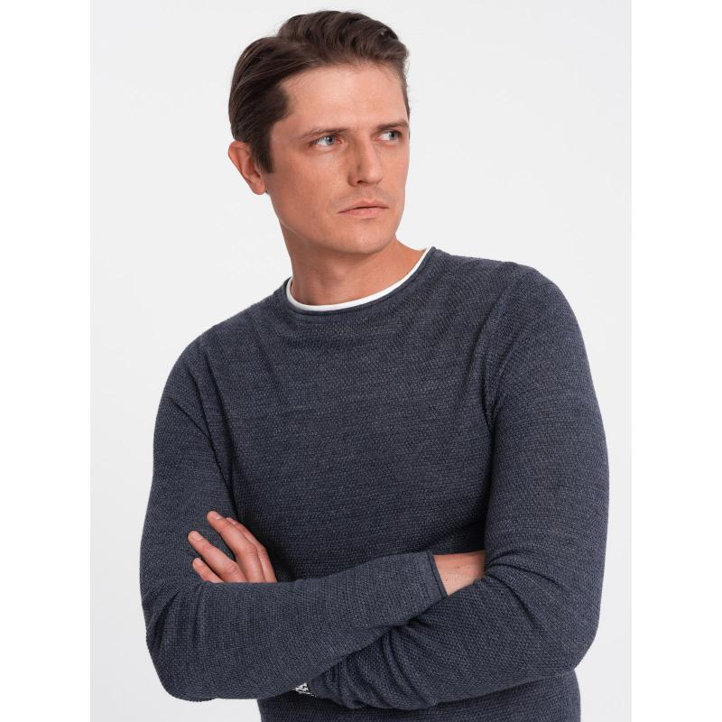 Pánsky bavlnený sveter s okrúhlym výstrihom V3 OM-SWSW-0103 tmavomodrý