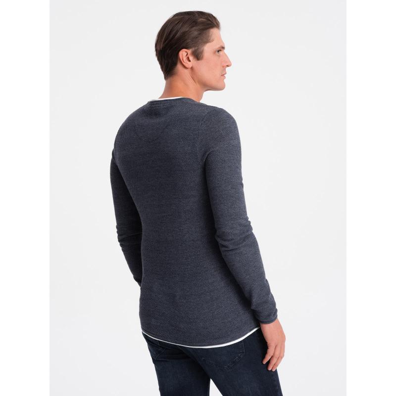 Pánský bavlněný svetr s kulatým výstřihem V3 OM-SWSW-0103 tmavě modrý 