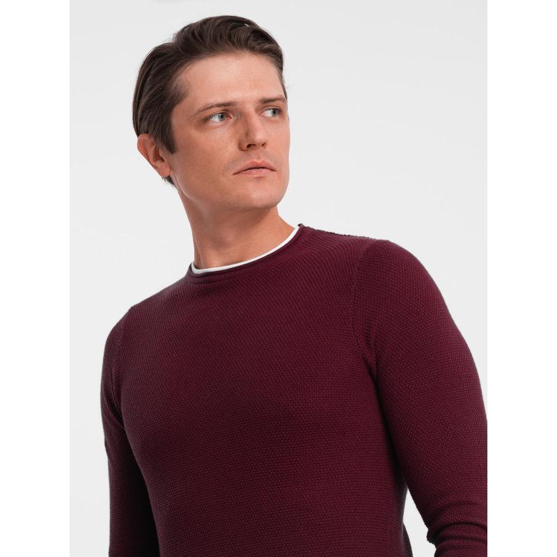 Férfi pamut kerek nyakú pulóver V8 OM-SWSW-0103 bordó