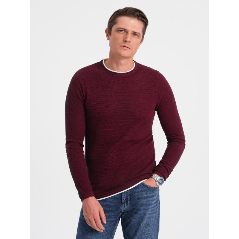 Férfi pamut kerek nyakú pulóver V8 OM-SWSW-0103 bordó