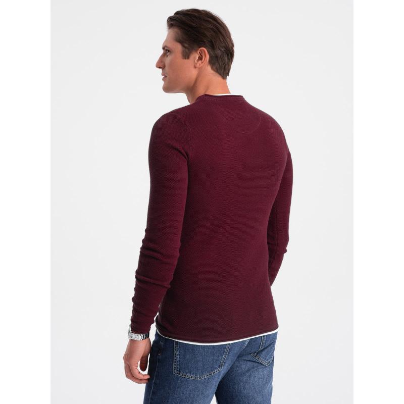 Férfi pamut kerek nyakú pulóver V8 OM-SWSW-0103 bordó