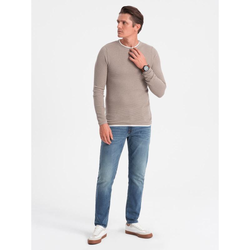 Pánský bavlněný svetr s kulatým výstřihem V9 OM-SWSW-0103 béžová 