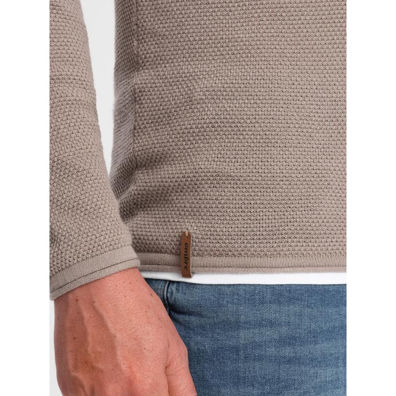 Pánský bavlněný svetr s kulatým výstřihem V9 OM-SWSW-0103 béžová 
