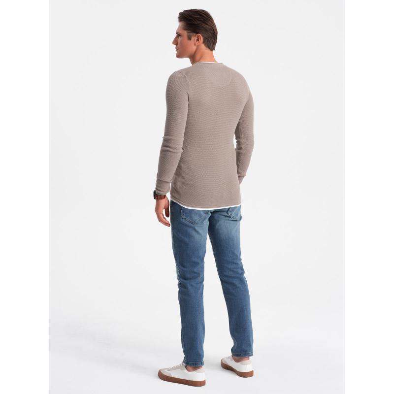 Pánský bavlněný svetr s kulatým výstřihem V9 OM-SWSW-0103 béžová 