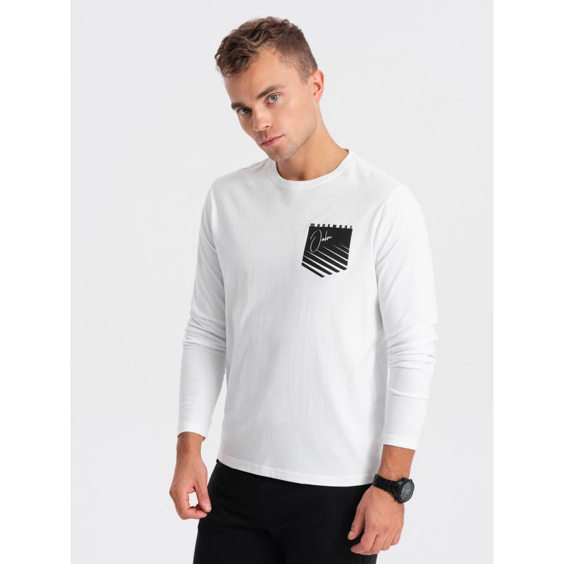 Pánské tričko s potiskem a dlouhým rukávem V1 OM-LSPT-0118 bílé 